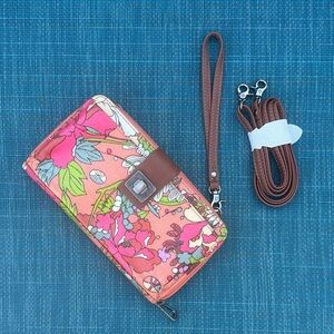 Sakroots Multicolor Floral Wallet with Brown Strap
